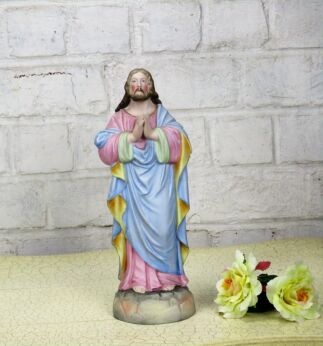 Vintage Statue Jesus Christ Porcelain French Praying Hands Vieux Andenne