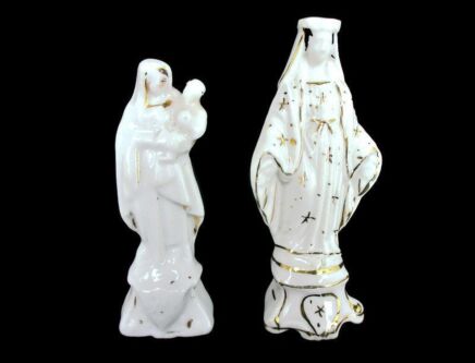 2 Antique Statue Vieux Paris French Porcelain Virgin Mary Madonna Infant 1900 statues miniature