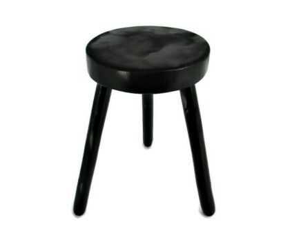 Hand Carved wood Tripod Milking Stool Pedestal Table Plant Flower Bonsai Stand Side Table Barn Country Style  Antique Small Black Paint
