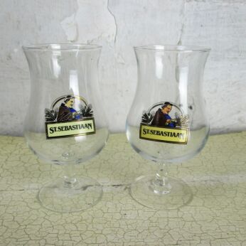 2 glasses Saint Sebastiaan Belgian Chalice/Goblet Beer Glass Abbaye Stemmed