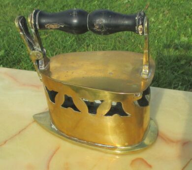 Vintage Antique Brass Clothes Sad Iron with Wooden Handle Genuine
