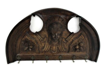 Hand Carved Wood Wall Shelf Coat Kitchen Rack Carved head Putti Angel Stunning
