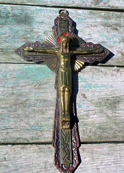 French Gothic Brass Ornate Wall Crucifix Cross Jesus Christ 11.42" Stunning