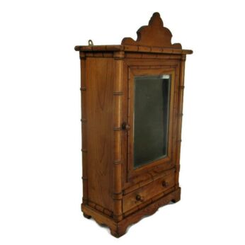 Vintage Bamboo Style Medicine Kitchen Bathroom Cabinet Apothecary Beveled Glass