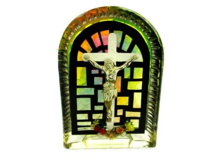 vintage crucifixion in colored glass Jesus Christ Crucifix Christianity