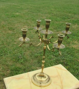Antique Large Brass Ornate 5 Arm Candle Holder Candelabra Etched brass Lovely