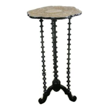 Wooden Bobbin Legs Brass Look top Pedestal Display Side Table Plant Stand