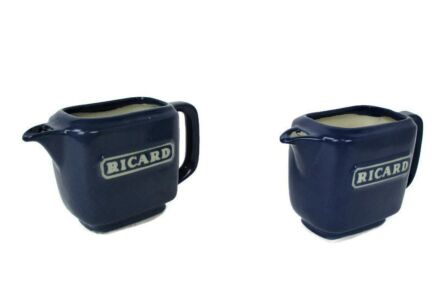Couple Blue Ricard Pitchers Ceramic France French Authentic Apero Pastis Rare