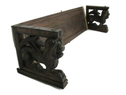XL Beautiful Hand Carved Wood Pediment Ornate Over door Architectural reclaimed Salvage Oak Lion Heads Antique WOW