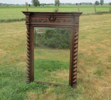 Large Antique Barley Twist Beveled Glass Mirror Carved Wood Gorgeous