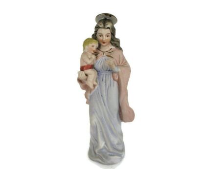 Statue Virgin Mary Our Lady Madonna Statue Infant Child Jesus Christ Polychrome Porcelain