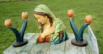 Gorgeous Virgin Mary Madonna Plaster Statuette Bust Chalk 2 Candle Holders