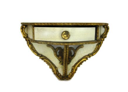 Small Ornate Wall Mounted Console Shelf Corbel French Provincial Crackled White