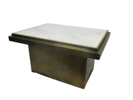 Belgo Chrome Coffee table 70s Art Design Brushed Metal Marble top Extremely Rare