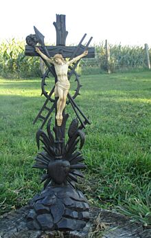 Antique Dark Wood Jesus Christ Cross Table Crucifix Tools of Passion Lovely