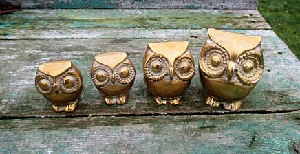 Vintage set of 4 Solid brass owls Paperweight Decorative