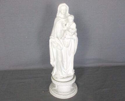 Antique 1900 Bisque Statue Virgin Mary Our Lady Madonna Infant Jesus Exquisite  13.38"