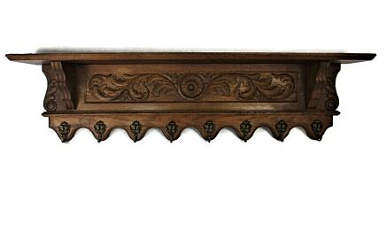 XL Hand Carved Wood Oak Coat Hat Kitchen Hallway Rack Antique Gorgeous