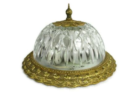 French Ceiling Lamp Fixture Plafonnière Ornate Bubbled Glass Hollywood Regency 2 lights
