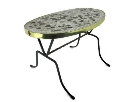 Vintage Side Table Plant stand Mosaic tiles Checkered pattern Wrought Iron Funky