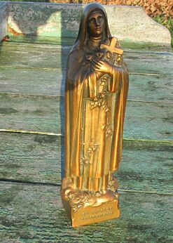 Vintage Small Red Art Brass Statuette St Therese of Liseaux French Rare 9.06"