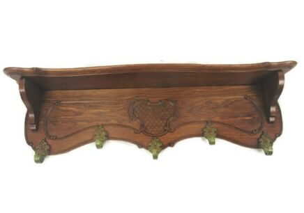 Gothic Gorgeous Ornate Hand Carved Wood Oak Coat Hat Rack Breughel Style Brueghel