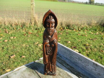 Hand Carved Wood Gothic Statuette Saint Monk Priest 13.78"