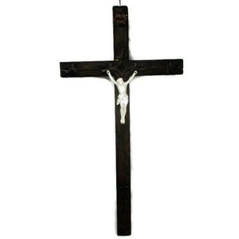 XL hanging Wall Crucifix Ornate Wood Porcelain Bisque Corpus Vieux Paris 30.70"
