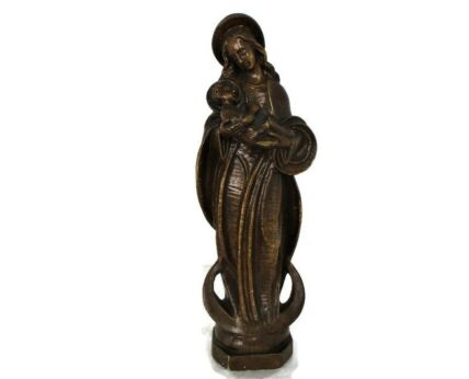 Art Deco Virgin Mary Madonna Infant Child Plaster Statue tenderness Lovely 13.77" Plaster