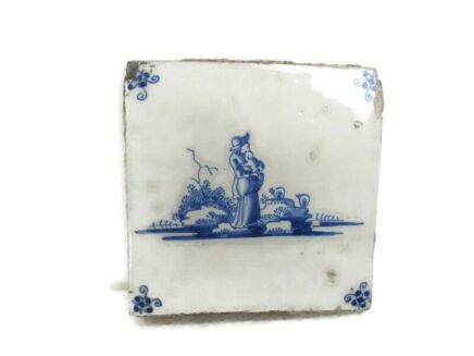 1800 Antique Delft Tile Dutch Mother and child Decorative Wall Decoration Blue White HTF Collector Coaster