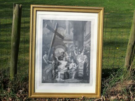 XXL Ornate Frame Hobnails with Litho J. Paelinck Finding Holy Cross St Helena