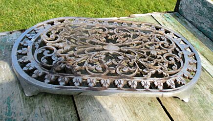 Oval Iron French Ornate Vintage Pot Coaster Cast iron Trivet Art Deco Patina