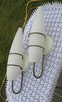 Pair of Vintage wall Lamps era Stilnovo Mid Century Brass Glass Sconces