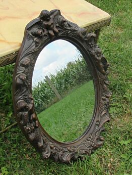 Vintage Resine Putti Angels Mirror Ornate Oval Romantic