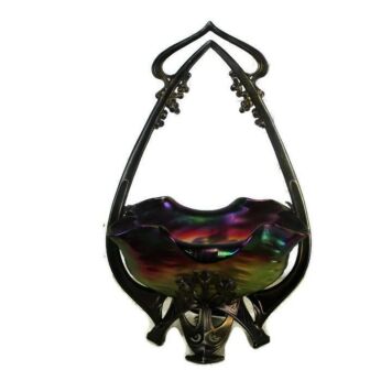 Art Nouveau Jugendstil Loetz Centerpiece Iridescent Art Glass Brass Ornate Bowl