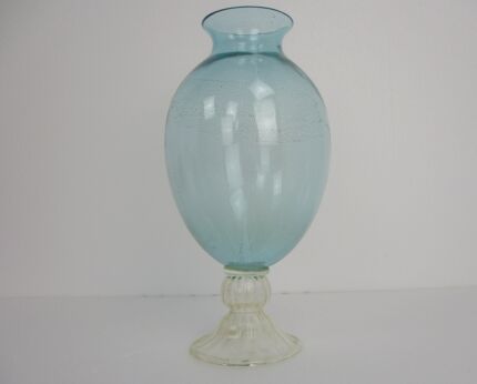 Vintage Venice  Art Glass Italian Murano Vase  Linea Padovan Signed Light blue with Gold Flecks