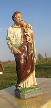Belgian Vintage Plaster Holy Josef Baby Jesus statuette 12.2" Catholic Sweet