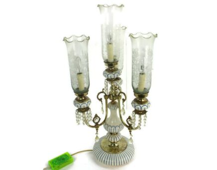 Parlour Table Desk Lamp 4 Lights Ceramic Etched Glass Prisms with dimmer