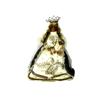 Wax Madonna Virgin Mary Infant Jesus Figurine Doll Embroidery Handmade by Nuns