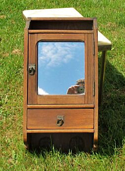 Vintage French Medicine Kitchen Wall Cabinet Apothecary mirror carved Wood