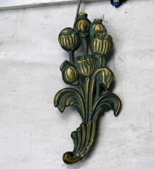 Small Brass Wall Plaque Reclaimed Authentic Wall Hanging Flowers Poppies