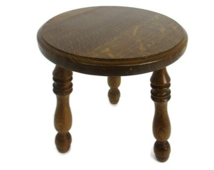 Vintage Hand Carved wood Tripod Milking Stool Pedestal Table Plant Flower Bonsai Stand Side Table Barn Country Style French oak