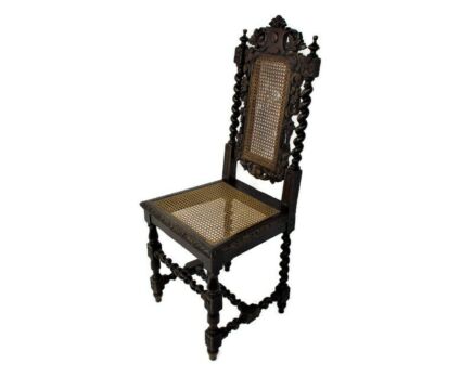 Antique Barley Twist Hand carved Wooden Parlor Chair Rush Cane Seating and Back Grapes Ornate Gorgeous