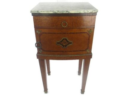 Cabinet Side table Night stand Queen Anne Style Wood Marble Inlay Butterflies