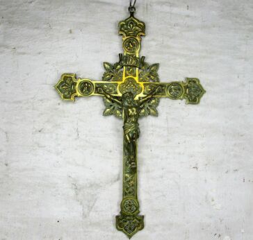 Ornate Hanging Wall Crucifix Brass Jesus Christ 4 Evangelists Neo Gothic 17" HTF