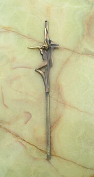 Vintage Crucifix Brass Jesus Cross Catholic Art Deco Signed Jesus Christ Modern