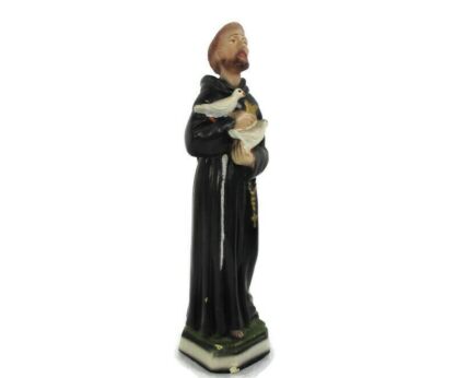 Small Gothic Statue Saint Francis Assisi Plaster Order of Friars Minor Skull Pigeons 8.85"