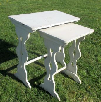 2 Antique French White Wood Nesting Side Tables French Provincial Stunning WOW