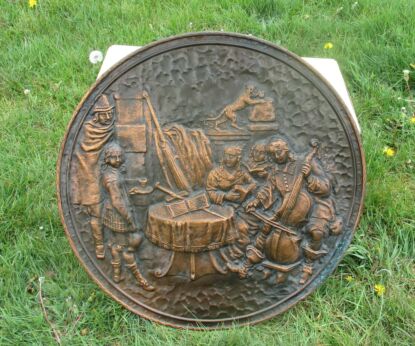 Large Vintage Red Copper Wall Plate Decorative Breughel Scene handmade 24.02"