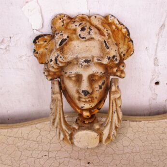 Antique Vintage Cast Iron Door Knocker Medusa Head Ring Architectural Reclaimed